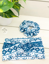 Load image into Gallery viewer, Deep Teal Snowflakes Scrunchie
