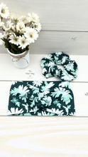 Load image into Gallery viewer, Dark Green Daisies Scrunchie
