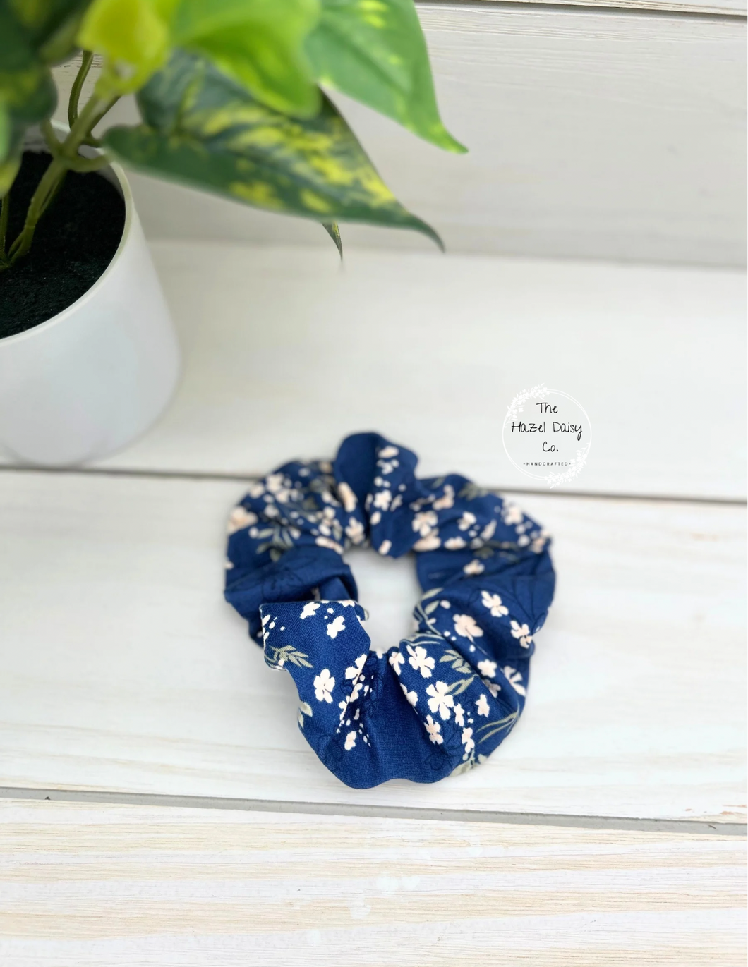 Navy Botanical Scrunchie