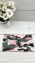 Load image into Gallery viewer, Pink Camo Front Knot Headband
