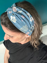 Load image into Gallery viewer, Muted Denim Blue Botanical Front Knot Headband

