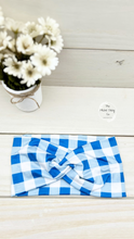 Load image into Gallery viewer, Blue Gingham Front Knot Headband
