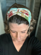 Load image into Gallery viewer, Vintage Teal Blooms Front Knot Headband
