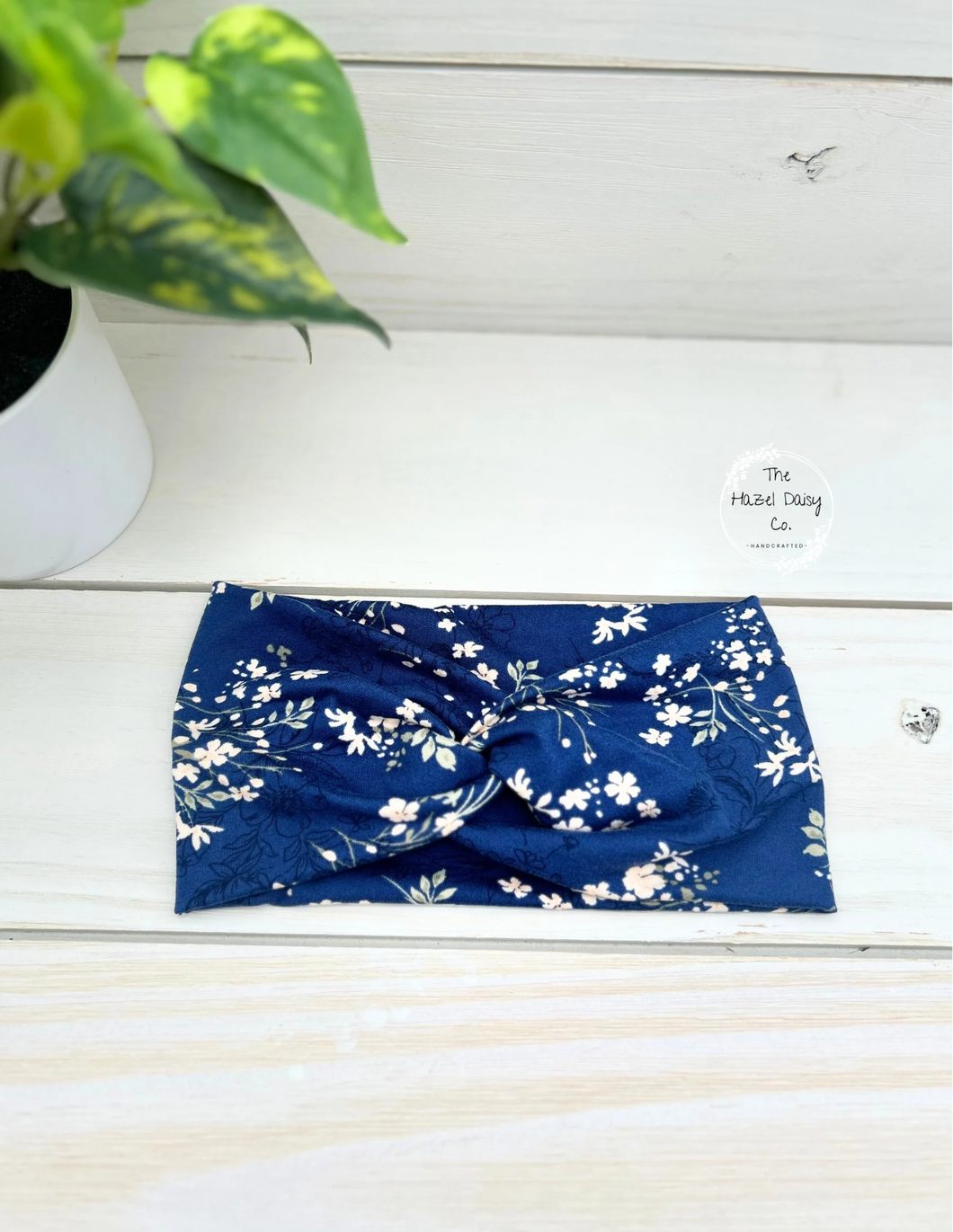 Navy Botanical Front Knot Headband