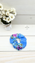Load image into Gallery viewer, Bright Blue Floral Scrunchie
