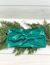 Load image into Gallery viewer, Ribbed Emerald Green Bows Front Knot Headband
