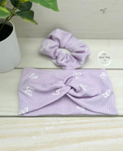 Load image into Gallery viewer, Ribbed Lilac Butterflies Front Knot Headband
