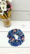 Load image into Gallery viewer, Navy Pencils Flowers Scrunchie
