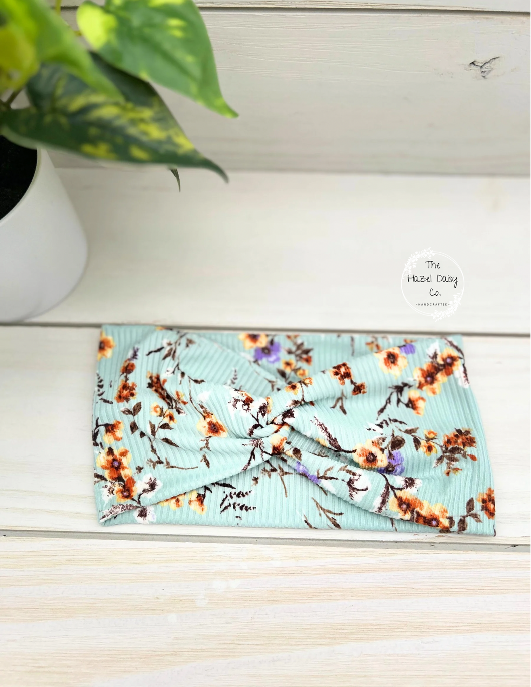 Ribbed Mint Antique Botanical Front Knot Headband
