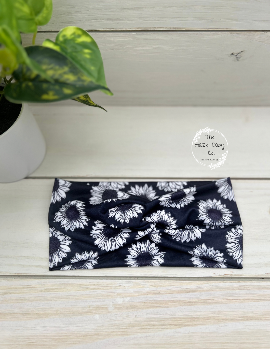 Navy Sunflowers Front Knot Headband