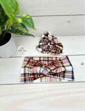 Load image into Gallery viewer, Navy Orange Plaid Front Knot Headband
