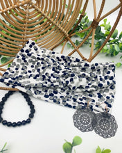 Load image into Gallery viewer, Navy Granite Dots Front Knot Headband
