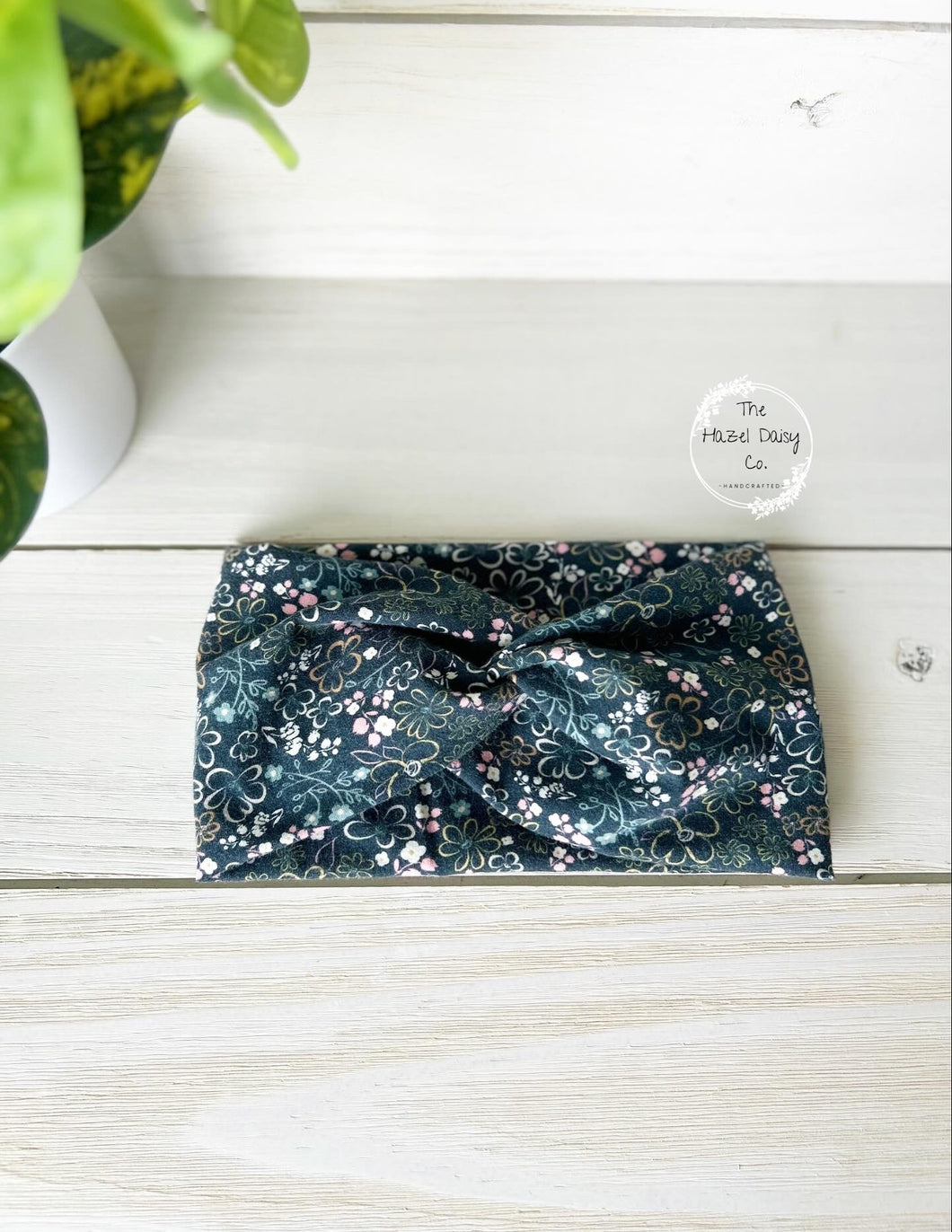 Black Stencil Flowers Front Knot Headband