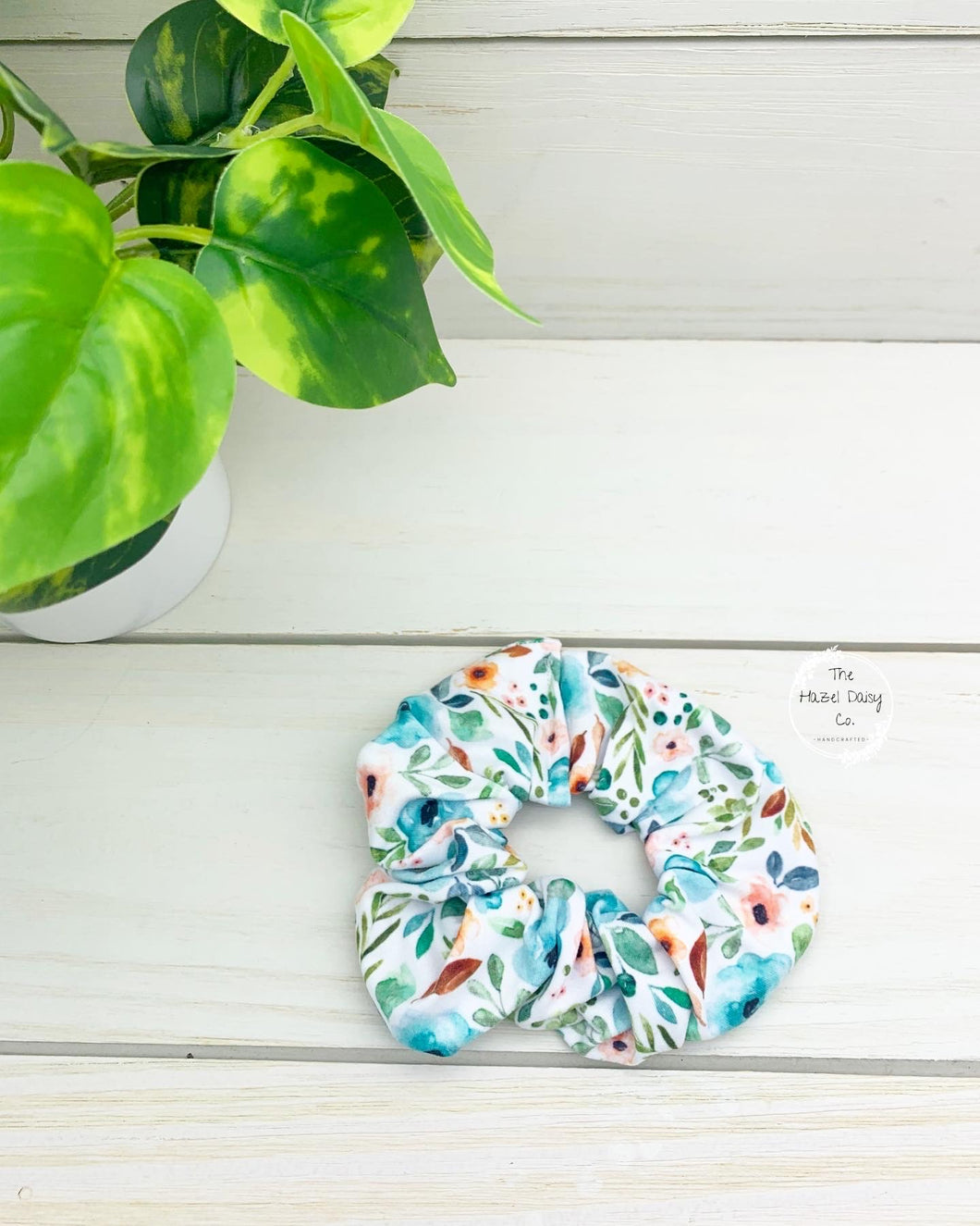 Coral Turquoise Flowers Scrunchie