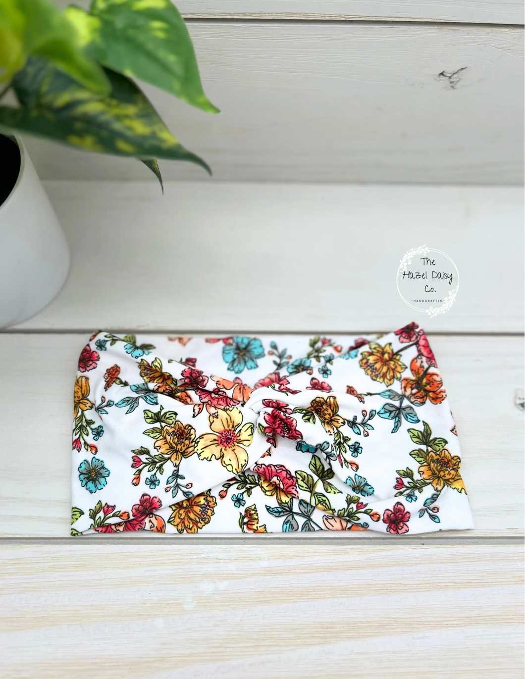 Bright Botanical on White Front Knot Headband