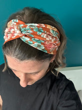 Load image into Gallery viewer, Vintage Terracotta Teal Floral Front Knot Headband

