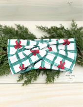 Load image into Gallery viewer, Ribbed Christmas Plaid and Bows Front Knot Headband
