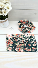 Load image into Gallery viewer, Dark Green Orange Floral Scrunchie
