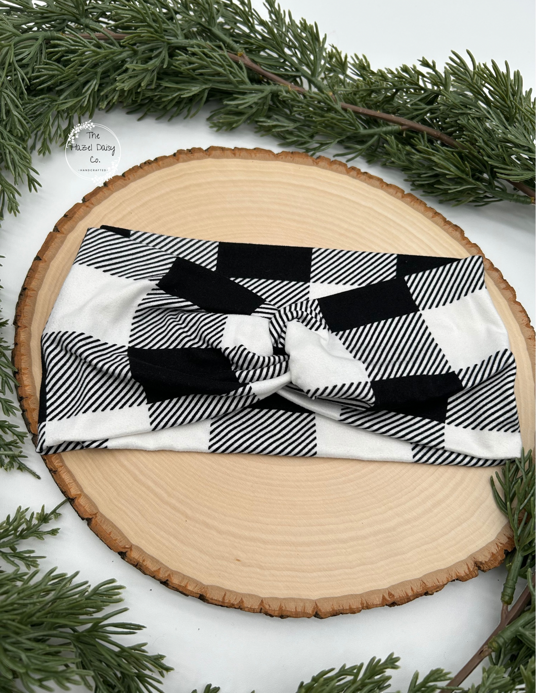 White Buffalo Plaid Front Knot Headband