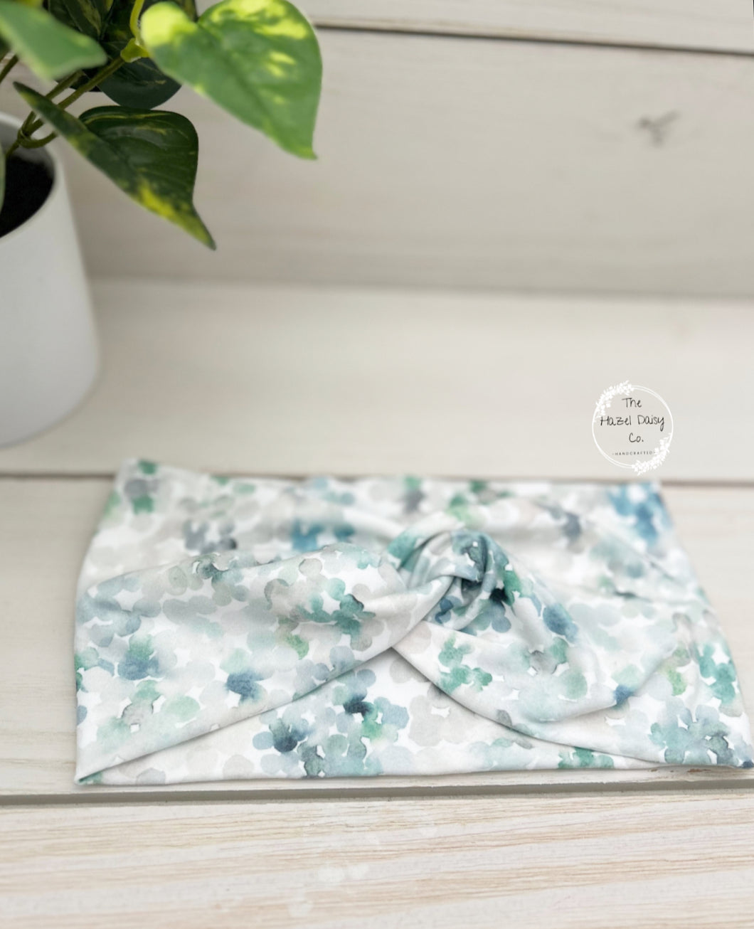 Blue Green Watercolor Front Knot Headband