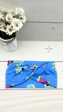 Load image into Gallery viewer, Bright Blue Floral Front Knot Headband
