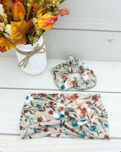 Load image into Gallery viewer, Rust Teal Tan Botanical Scrunchie
