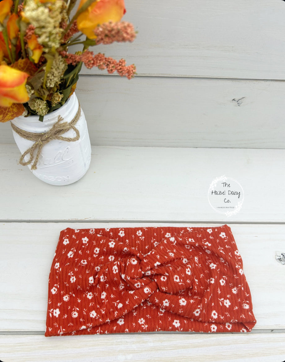 Ribbed Autumn Orange Front Knot Headband