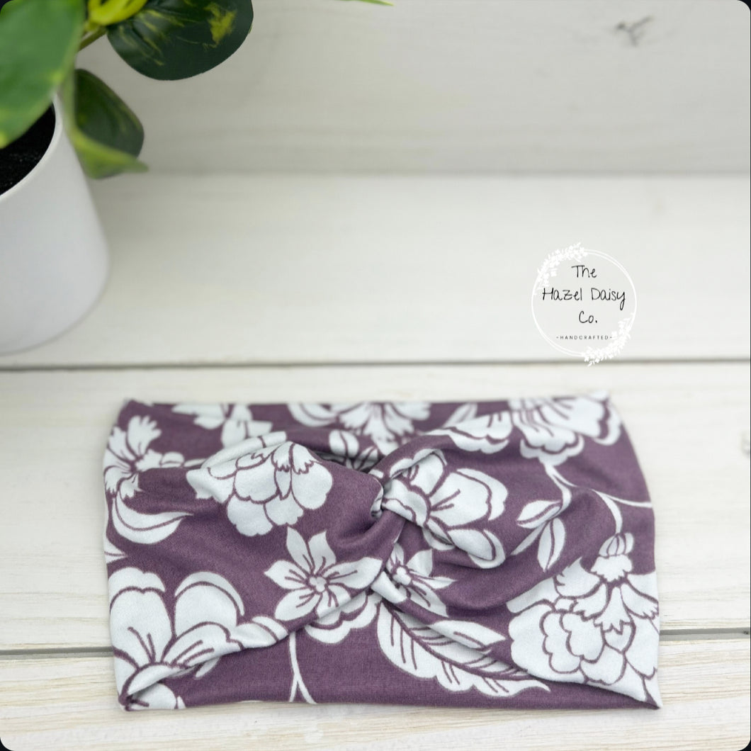 Plum Floral Front Knot Headband