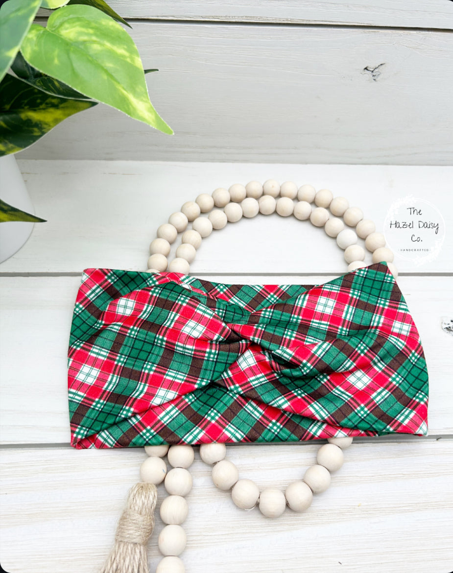 Green Christmas Plaid Top Front Knot Headband