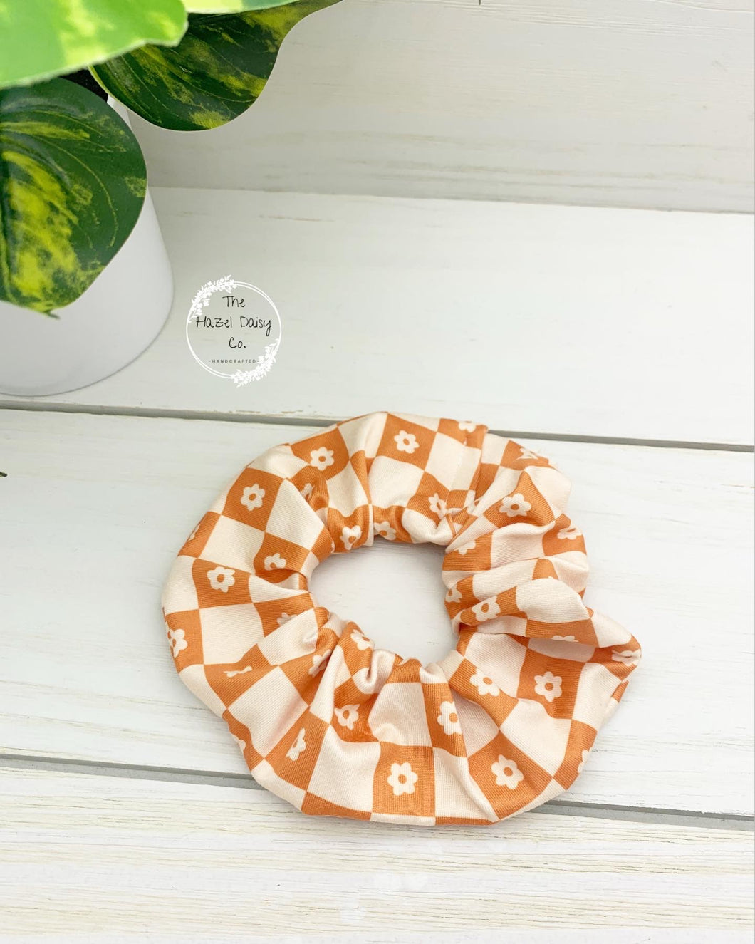 Orange Checkered Daisies Scrunchie