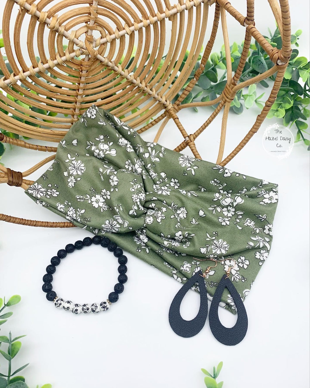 Olive Floral Front Knot Headband