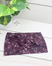 Load image into Gallery viewer, Deep Plum Botanical Front Knot Headband
