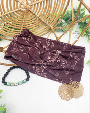 Load image into Gallery viewer, Deep Plum Botanical Front Knot Headband
