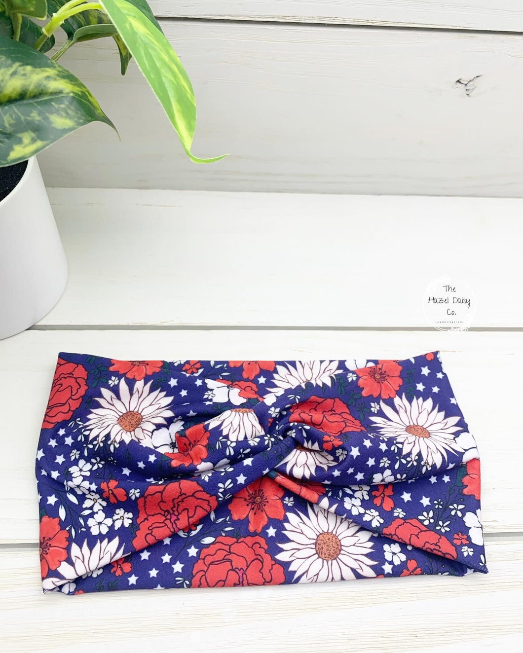 Patriotic Daisies Roses Front Knot Headband