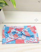 Load image into Gallery viewer, Patriotic Patchwork Front Knot Headband
