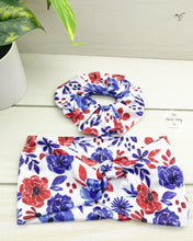 Load image into Gallery viewer, Patriotic Flowers on White Scrunchie
