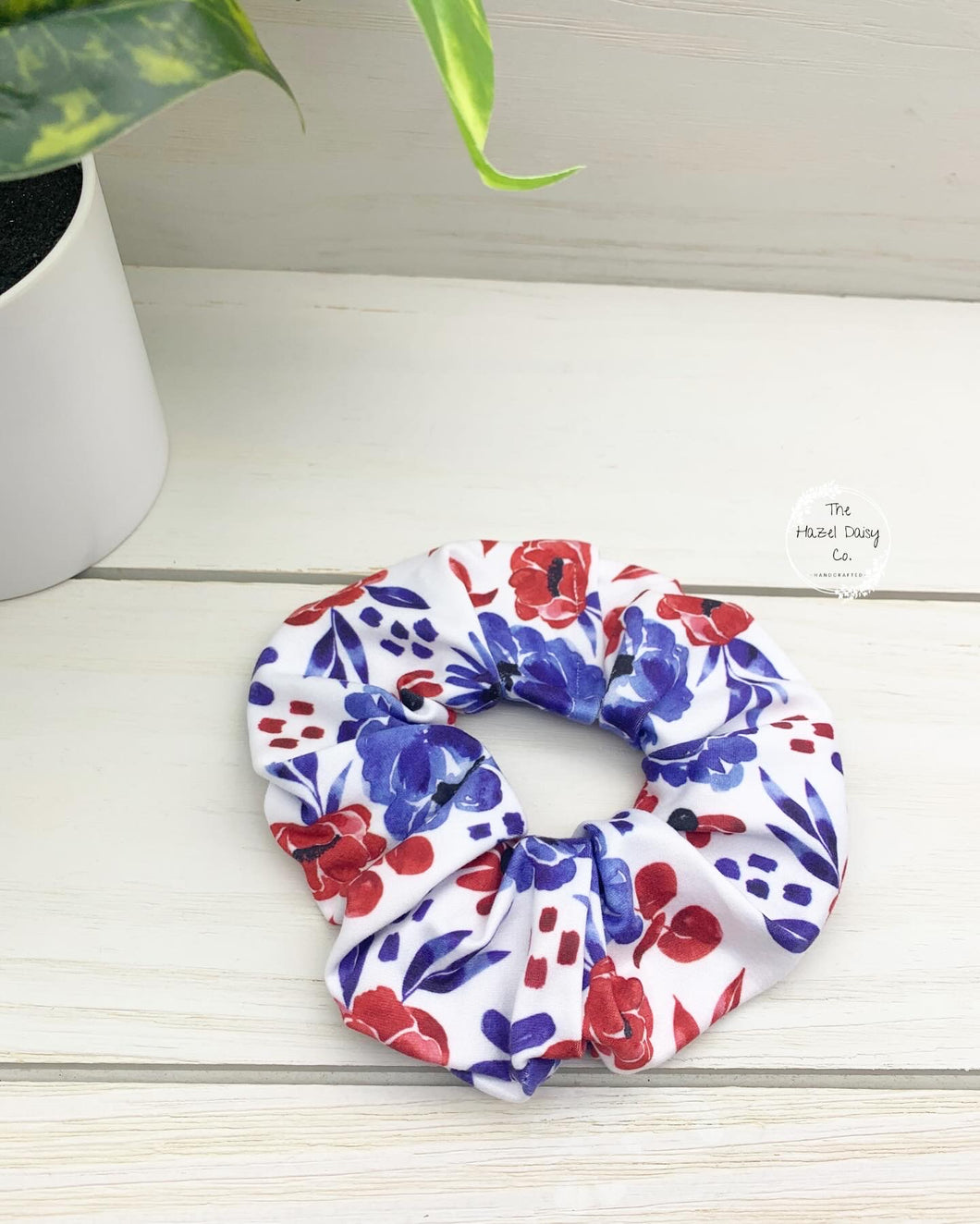 Patriotic Flowers on White Scrunchie