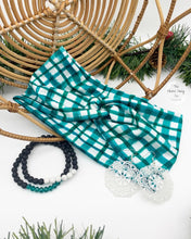 Load image into Gallery viewer, Hunter Green and White Plaid Front Knot Headband
