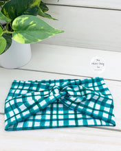 Load image into Gallery viewer, Hunter Green and White Plaid Front Knot Headband
