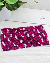 Load image into Gallery viewer, Red Plaid Trees Front Knot Headband
