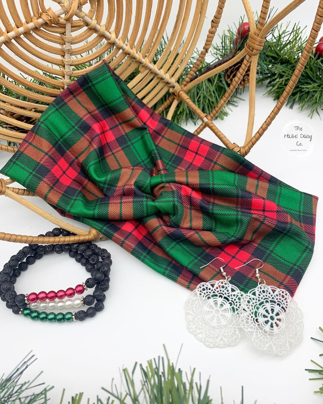 Classic Christmas Red/Green Plaid Front Knot Headband