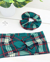Load image into Gallery viewer, Hunter Green Plaid Front Knot Headband
