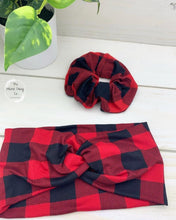 Load image into Gallery viewer, Red Buffalo Plaid Front Knot Headband
