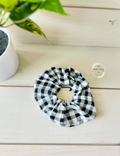 Load image into Gallery viewer, Black and White Gingham Scrunchie
