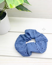 Load image into Gallery viewer, Blue Eyelet Scrunchie
