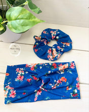 Load image into Gallery viewer, Royal Blue Floral Front Knot Headband

