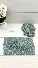 Load image into Gallery viewer, Muted Olive Flowers Front Knot Headband
