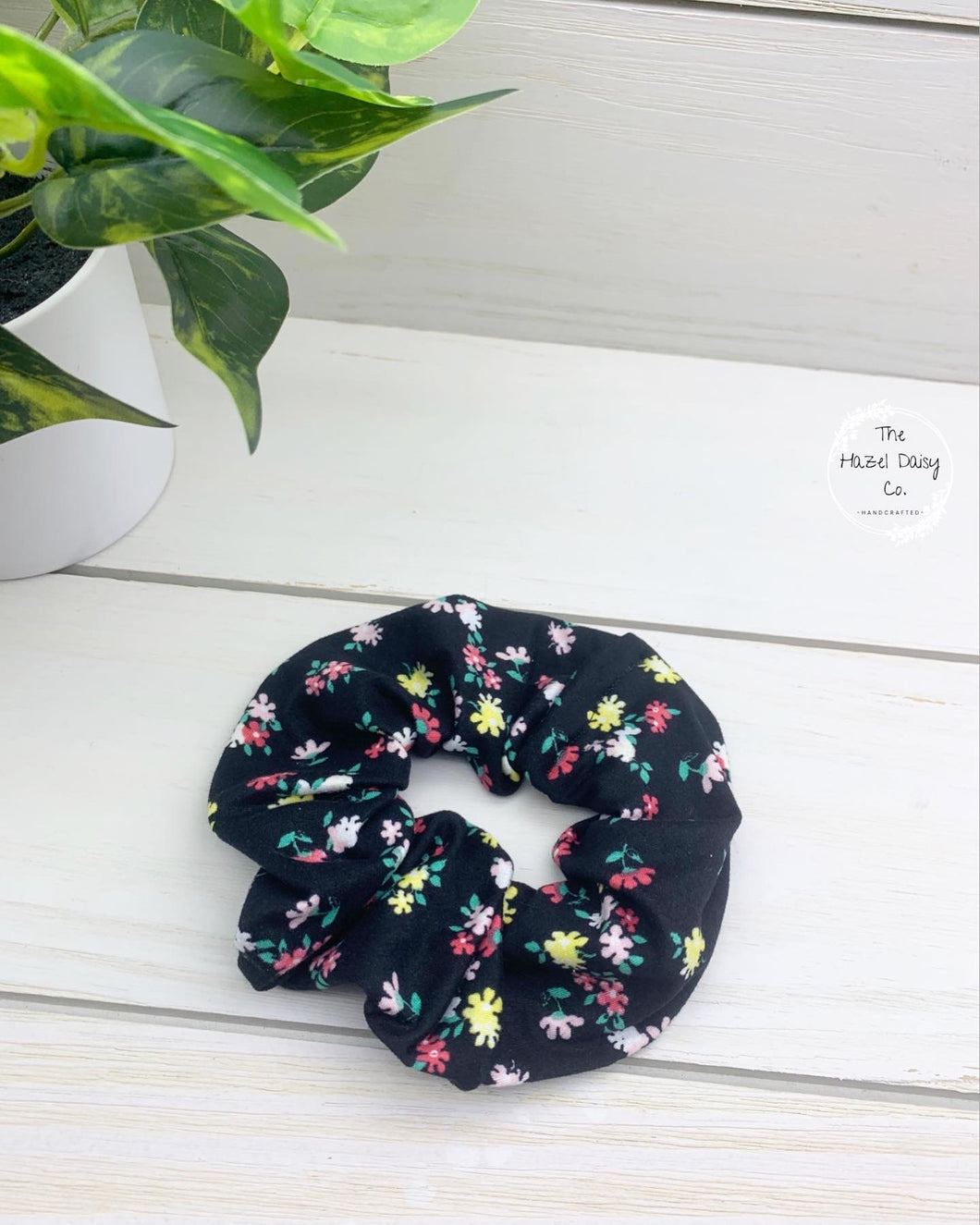 Summer Flowers on Black Scrunchie