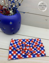 Load image into Gallery viewer, Patriotic Gingham Front Knot Headband
