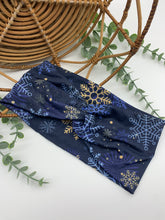 Load image into Gallery viewer, Blue Snowflakes Front Knot Headband
